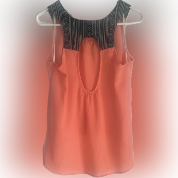 EM Coral Orange High-Low Tank Top | Striped Aztec Texture Straps | Size M - Picture 2 of 9